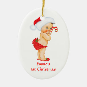 Baby Girl First Christmas Red Weihnachtsmannmütze Keramikornament