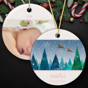 Baby Girl First Christmas Snowflake Foto Keramik Ornament