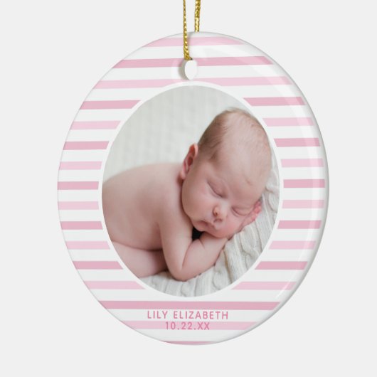 Baby Girl First Christmas Soft Pink gestreift Keramik Ornament (Links)
