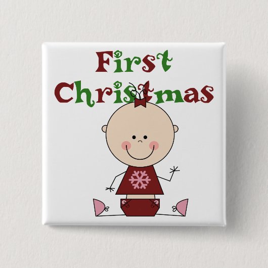 Baby Girl First Christmas T - Shirt und Geschenke Button (Vorderseite)