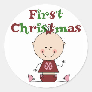 Baby Girl First Christmas T - Shirt und Geschenke Runder Aufkleber