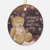 Baby Girl First Christmas Teddy Bear Wood Snow Keramik Ornament (Links)