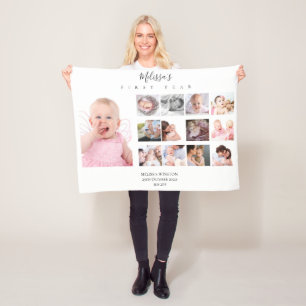 Baby Girl First Year Foto Collage 12 Monate Gesche Fleecedecke
