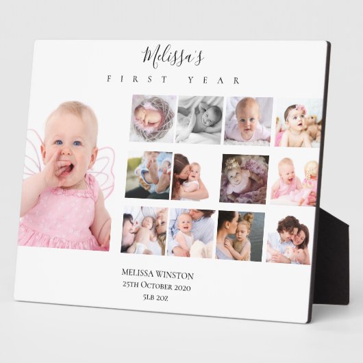 Baby Girl First Year Foto Collage Personalisiert Fotoplatte (Seite)