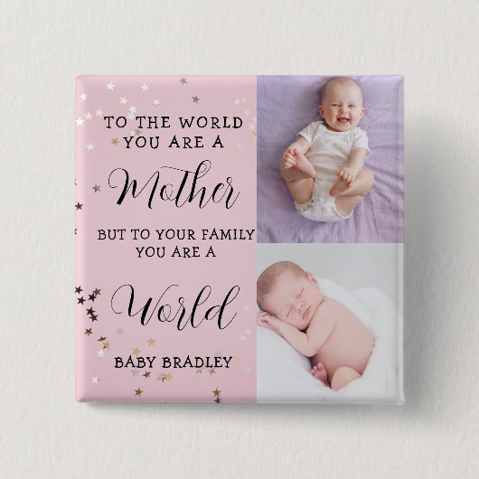 Baby girl First Year Photo Collage Keepsake pink  Button (Vorderseite)