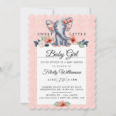 Baby Girl Floral Elephant Baby Shower Einladung (Vorderseite)