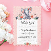 Baby Girl Floral Elephant Baby Shower Einladung