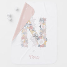 Baby Girl Floral Monogram Letter N Name Initials