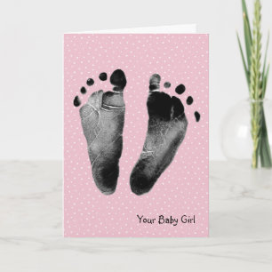 Baby Girl Footprints auf Polka Dots Karte