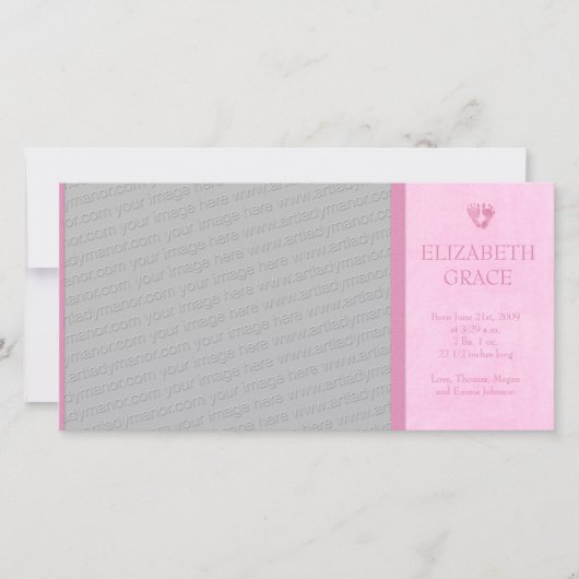 Baby Girl Footprints Foto Birth Ankündigung (Vorderseite)