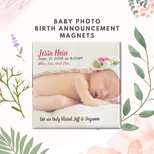 Baby Girl Foto Birth Announcement Magnet