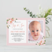 Baby Girl Foto Blush Bloral Baby Dusche Einladung (Stehend Vorderseite)