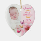 Baby Girl Foto Erste Weihnachtsdekoration pink Keramik Ornament (Rechts)