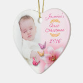 Baby Girl Foto Erste Weihnachtsdekoration pink Keramik Ornament (Links)