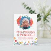 Baby Girl Foto Geburtserklärung Ankündigungspostkarte (Stehend Vorderseite)