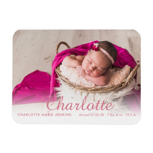 Baby Girl Foto Geburtshinweis Name Magnet (Horizontal)