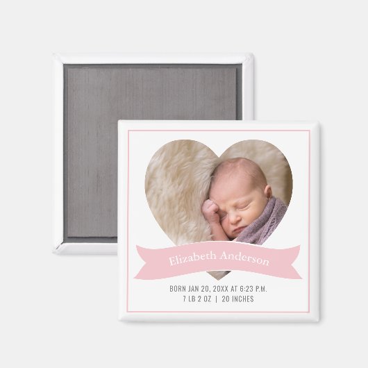 Baby Girl Foto Minimalistisch Geburtserklärung Magnet (Vorderseite/Rückseite)