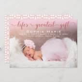 Baby Girl Foto | Moderne Schrift | Pink Bows Birth Ankündigung (Vorne/Hinten)