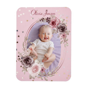 Baby Girl Foto Niedlich Elegante Moderne Rosa Blüt Magnet