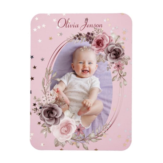 Baby Girl Foto Niedlich Elegante Moderne Rosa Blüt Magnet (Vertikal)