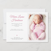 Baby Girl Foto Pink Dots Geburtsankündigungskarte Dankeskarte (Vorderseite)