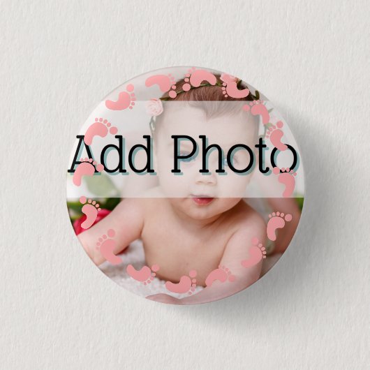 Baby Girl Foto Pink Fußspuren Muster Button (Vorderseite)