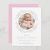 Baby Girl Foto Pink Moderne Elegante Blumengeburt Ankündigungspostkarte (Vorne/Hinten)