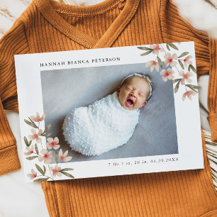 Baby Girl Foto Rosa Wildblumen Geburt Ankündigung