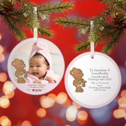 Baby Girl Foto Teddy Bear Großeltern Ornament