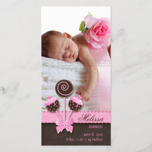 Baby Girl Fotokarte Ankündigung Cake Pops Pink