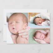 Baby Girl Fotos Monogram Pink Script Birth Ankündigung (Rückseite)