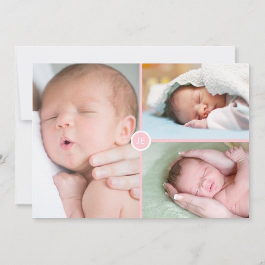 Baby Girl Fotos Monogram Pink Script Birth Ankündigung (Rückseite)