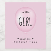 Baby Girl Gender Reveal Baby Dusche Rosa Ballon Weinetikett (Einzelnes Label)