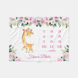 Baby Girl Giraffe Milestone Blanket mit Namen Fleecedecke