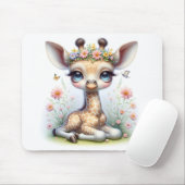 Baby Girl Giraffe mit rosa Blume Mousepad (Mit Mouse)