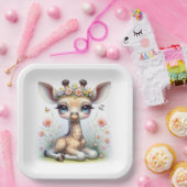 Baby Girl Giraffe mit rosa Blume Pappteller (Party)