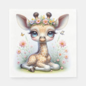 Baby Girl Giraffe mit rosa Blume Serviette (Vorderseite)