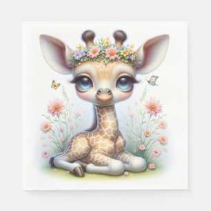 Baby Girl Giraffe mit rosa Blume Serviette