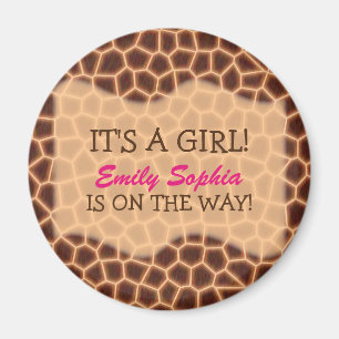 Baby Girl - Giraffe Themed Baby Dusche Magnet