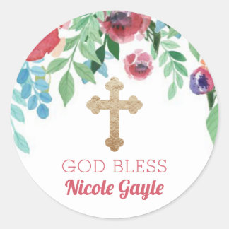 Baby Girl Gold Cross Taufe Gunst Blume Runder Aufkleber