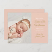 Baby Girl Gold Script Foto Elegante Birth Ankündigungspostkarte (Vorne/Hinten)
