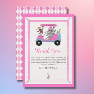 Baby Girl Golfing Elephant & Monkey Dusche Dankeskarte