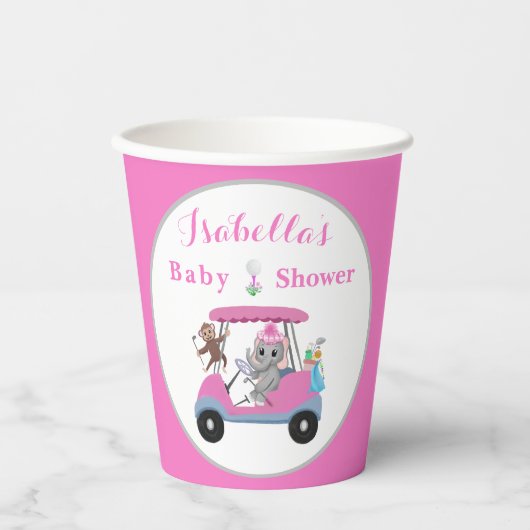 Baby Girl Golfing Elephant & Monkey Dusche Pappbecher (Vorderseite)