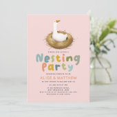 Baby Girl Goose Nesting Party Baby Dusche Einladung (Stehend Vorderseite)