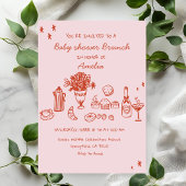 Baby Girl  Hand Drawn Baby Shower Brunch Einladung