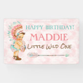 Baby Girl Headdress Native American Pink Aqua Banner (Horizontal)