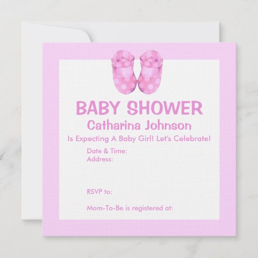 Baby Girl Hinterns Kinderdusche Einladung (Vorderseite)