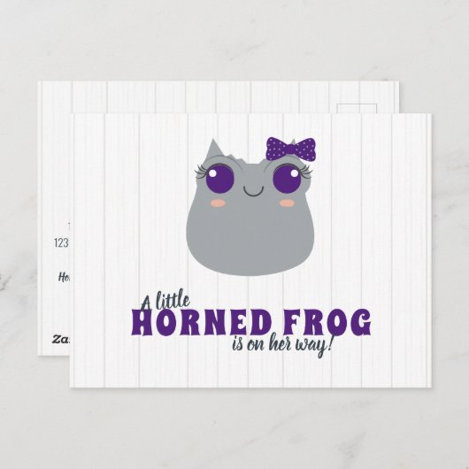 Baby Girl Horned Frog Lila Babydusche Einladung Postkarte (Vorne/Hinten)