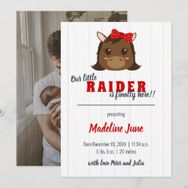 Baby Girl Horse Red Vertical Birth Ankündigung