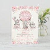 Baby Girl Hot Air Ballon Dusche Einladung (Stehend Vorderseite)